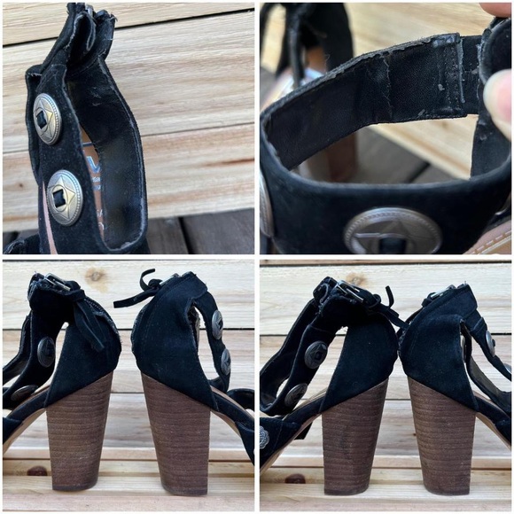 Black Dolce Vita Vanessa Mooney Montey Sandals Suede Ankle Strap Heels w/ Silver - Picture 7 of 7